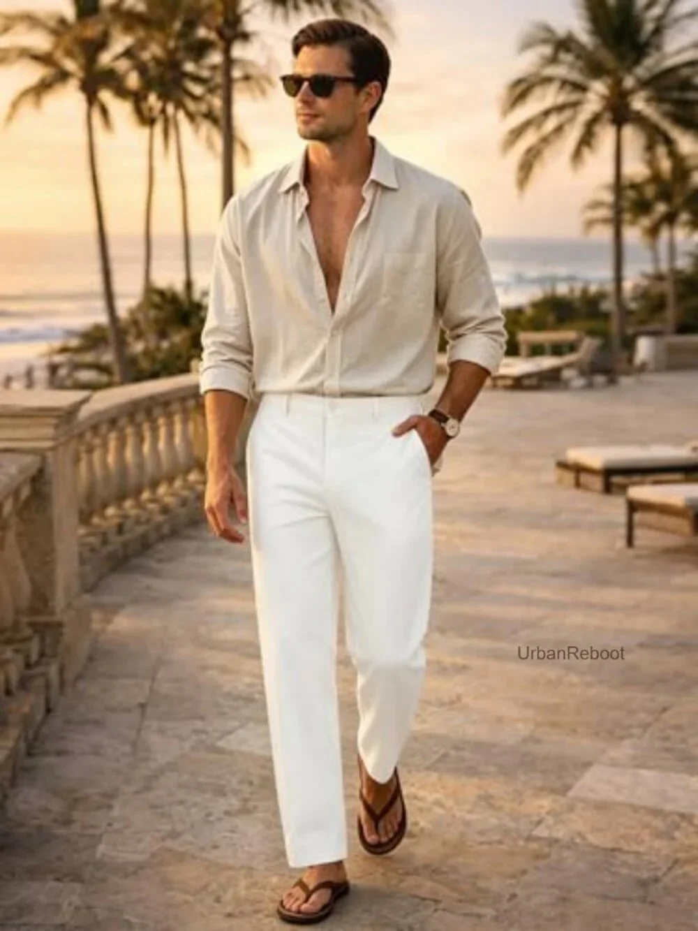 Men's Linen Casual Dress Pants Elastic Waist Breathable Summer Trousers